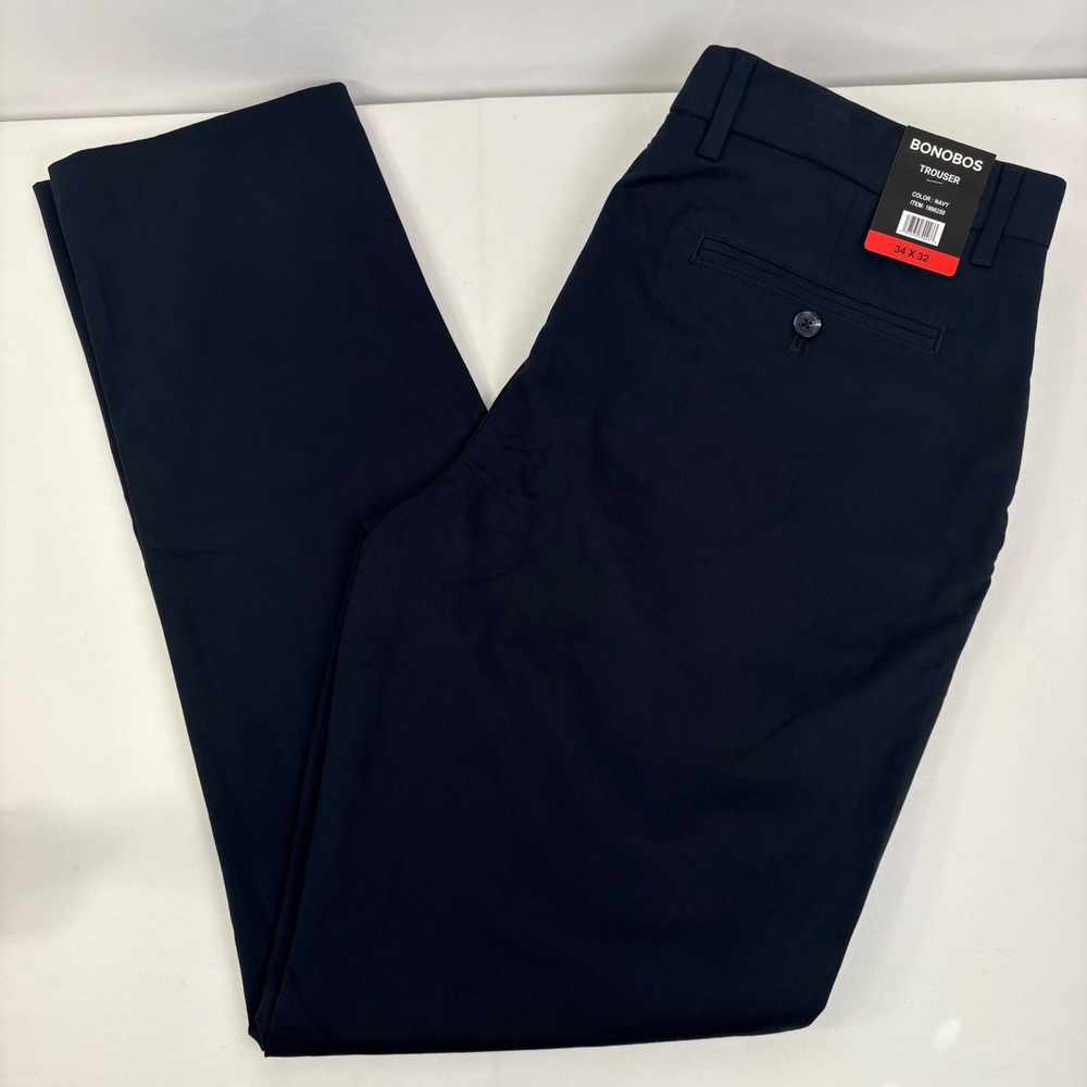 Bonobos Mens Slim Fit Trouser Navy Blue Stretch Cotton Chino Pants 34x32 NWT